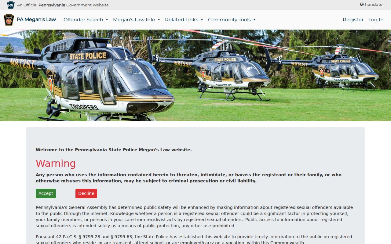 Penn Township ZIP code directory reference showing Pennsylvania State Police ZIP search public-safety warning