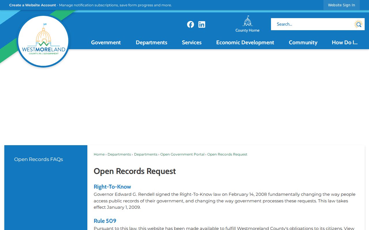 Penn Township residents directory Westmoreland open records request page